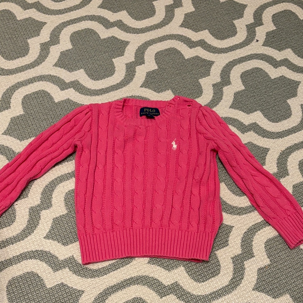 Polo by Ralph Lauren Hot Pink Cable-Knit Crewneck Sweater